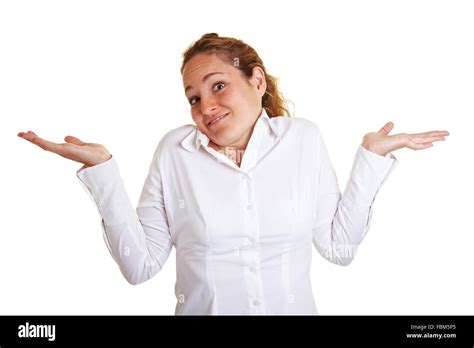 Young Clueless Woman Shrugging With Her Shoulders Stock Photo Alamy