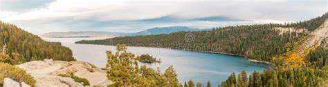 Panoramic Sunset View Of Emerald Bay On Lake Tahoe Stock Photo Image