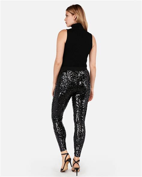High Waisted Sequin Stretch Leggings Express Stretch Leggings