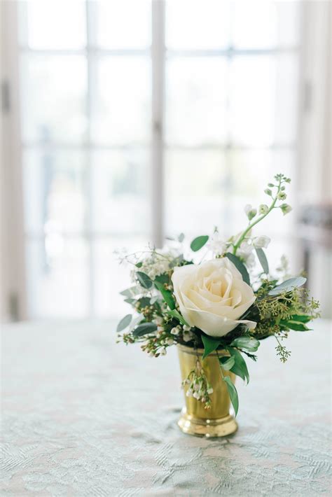 Simple White Green And Gold Centerpiece For Cocktail Hour Wedding Floral Centerpieces Green