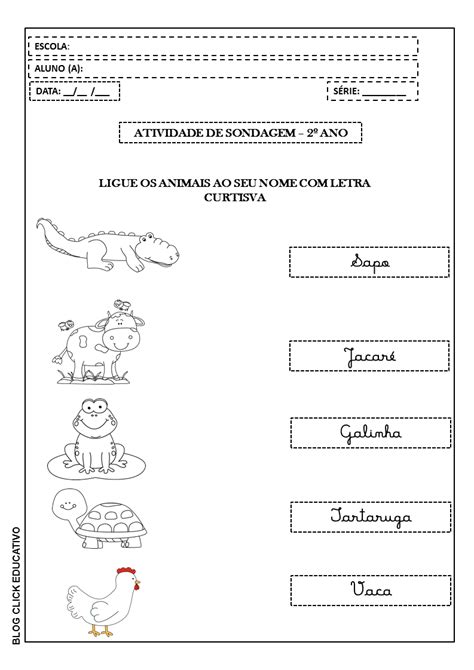 Atividade De Sondagem Com Letra Cursiva Para Imprimir Classe De 2º Ano