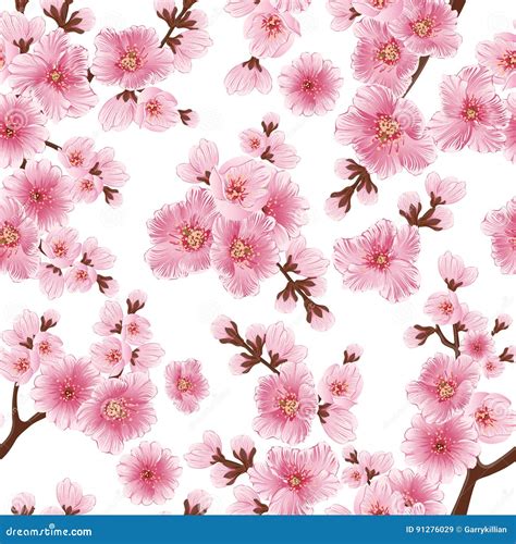 Vector Sakura Flower Seamless Pattern Element Elegant Cherry Blossom