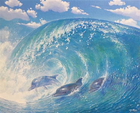 Dolphins in Giant Ocean Wave Art - ID: 125588
