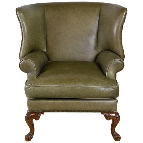 5 out of 5 stars. Large Vintage Wingback Armchair with Sage-Green Leather ...