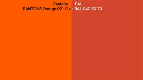 Pantone Orange 021 C Vs Ral Ral 040 50 70 Side By Side Comparison