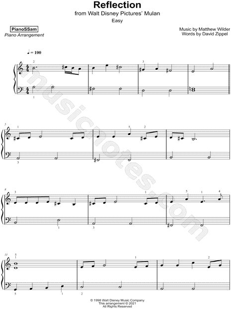 Pianossam Reflection Easy Sheet Music Piano Solo In C Major