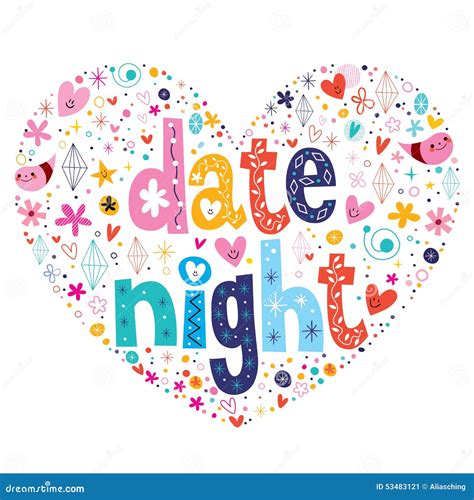 Date Night Heart Shaped Typography Lettering Design Stock Vector
