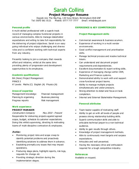 Free 8 Sample Project Management Resume Templates In Pdf Ms Word