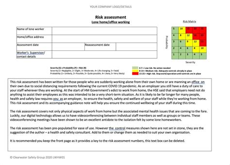 Risk Assessment Lone Homeoffice Working Clearwater Safety