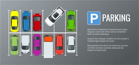 Vector Illustration City Parking Lot With A Set Of Different Cars