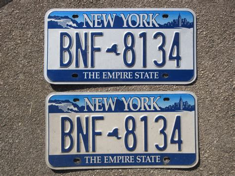 New York The Empire State License Plate Pair Bnf 8134 Blue White Set Ebay