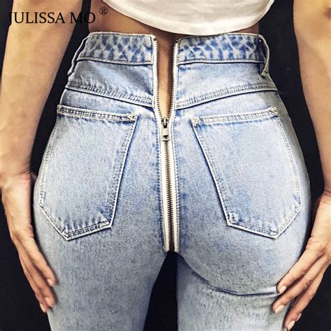 Julissa Mo Vintage Back Zipper High Waist Jeans For Women Autumn Blue