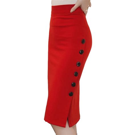 5 Plus Size New Fashion 2016 Office Women Skirt Midi Skirt Slim Ol Sexy Open Slit Button Slim