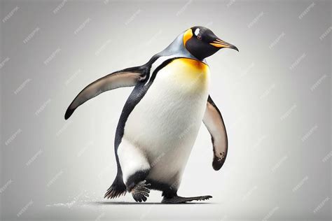 Een Pinguïn Met Een Gele Kop En Oranje Veren Loopt Op De Grond