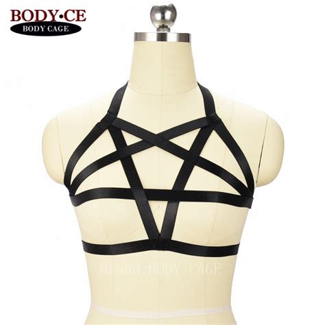 body cage pentagram harness black elastic adjust strappy tops bondage bustie lingerie sexy goth