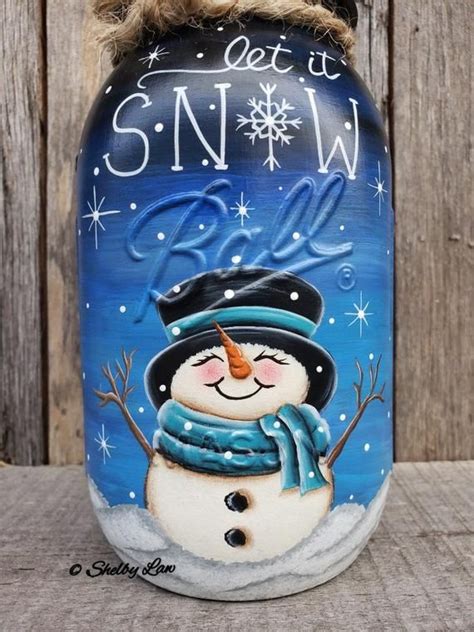 Let It Snow Hand Painted Ball Mason Jar Snowman Let It Snow Etsy