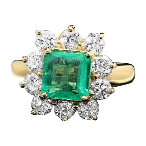 Ct Natural Emerald And Diamond K Solid Yellow Gold Ring For Sale