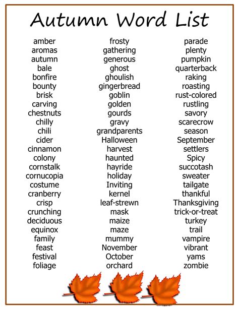 Fun Activities With An Autumn Word List