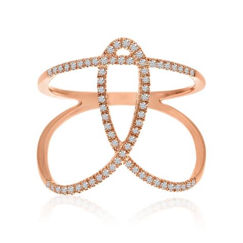 Colormerchants 14k Rose Gold Knot Bypass Diamond Fashion Ring
