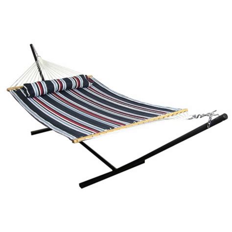 Sunnydaze Large Quilted Fabric Hammock With Steel Stand Nautical