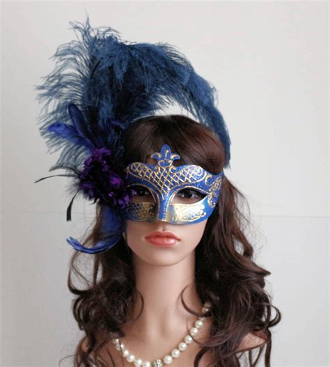 Vintage Venice Masquerade Mask Blue Purple Feathers Gold Etsy Canada Purple Feather