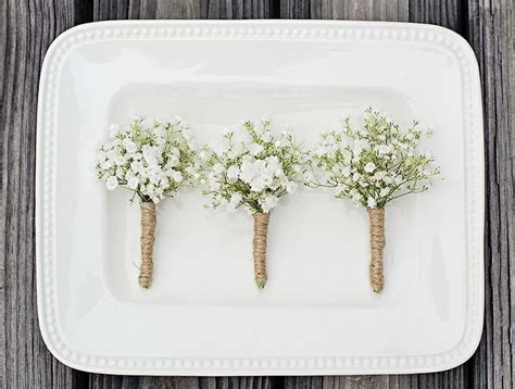 Babys Breath Boutonniere With Leaf Rustic Babys Breath Boutonniere