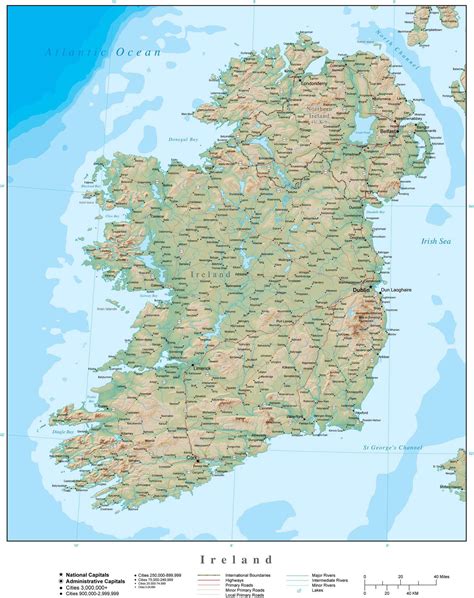 Ireland Terrain Map With Terrain And Contours