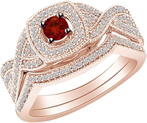 1 2 cttw womens round red natural diamond bridal wedding engagement ring band set