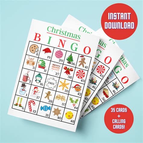 Christmas Bingo Cards Printable Christmas Bingo Game 35 Etsy
