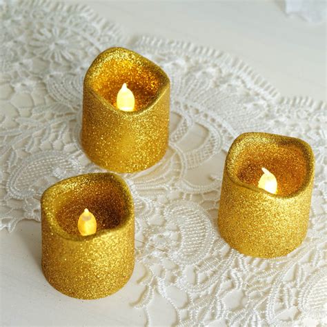 Gold Glitter Flameless Candles Led Battery Operated Votive Candles