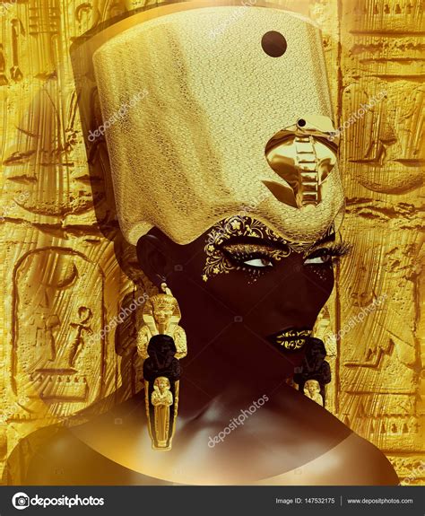 Egyptian Queen Pharaoh With Gold Crown Ureaus Snake And Beautiful