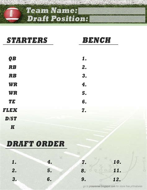 Printable Fantasy Football Draft Sheet