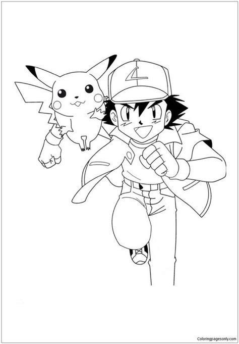 Pikachu With Ash Coloring Page Pikachu Coloring Page Pokemon