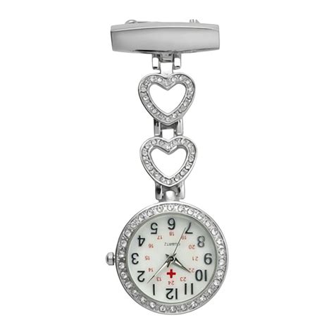 Ladies Heart Steel Crystal Nurse Doctor Paramedic Tunic Brooch Quartz Fob Pocket Watch2color In