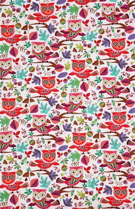 White Colorful Owl Forest Fabric By Timeless Treasures Modes4u