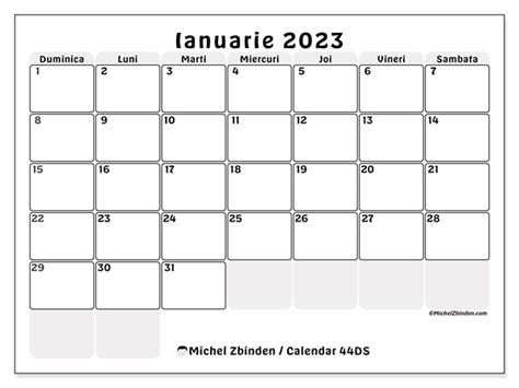 Calendar Ianuarie 2023 Pentru Imprimare “44ds” Michel Zbinden Ro