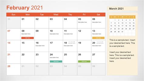 Create your own monthly calendar with holidays and events. 2021 Calendar Template February PowerPoint - SlideModel