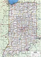 Map of Indiana showing county with cities,road highways,counties,towns