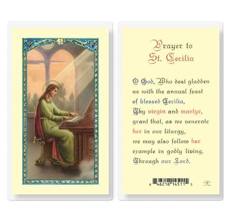 Saint Cecilia Laminated Holy Card 25 Pack Buy Religious Catholic Store