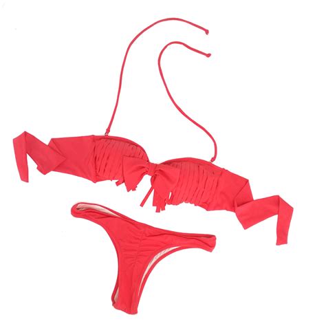 Hot Women Tassel Bikini Red Swimsuits Brazilian Biquini Swimwear