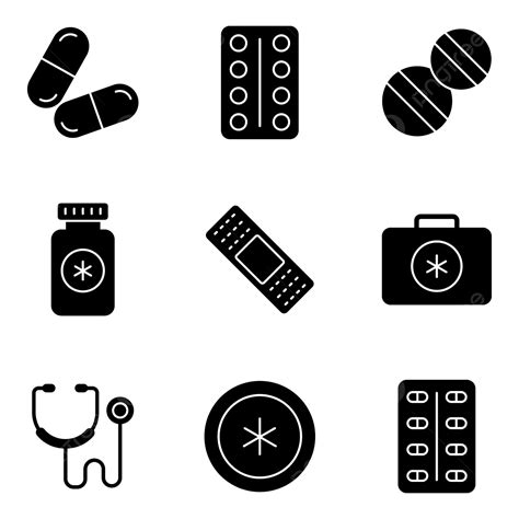 Pack Of Medical Solid Icons Pills Tablets Blister Png And Vector