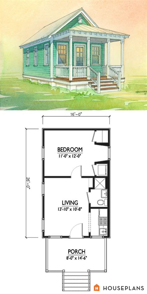 The best 1 bedroom cottage house floor plans. Charming tiny cottage plan by Marianne Cusato. 400sft 1 ...