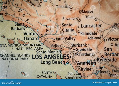 Enfoque Selectivo De Los Ángeles California En Un Mapa Geográfico Y