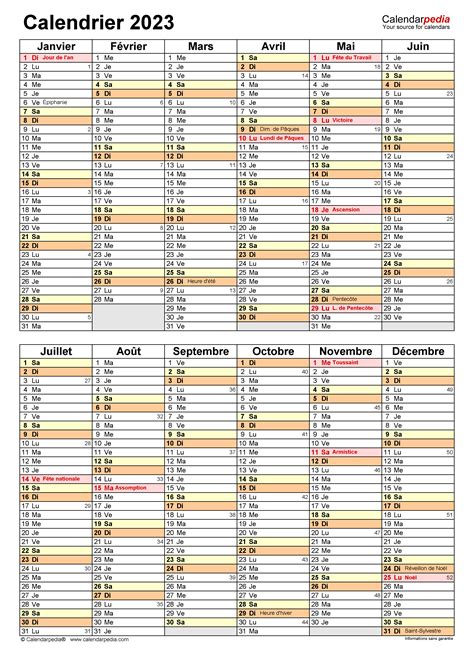 Calendrier 2023 Excel Word Et Pdf Calendarpedia