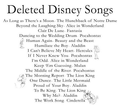 Deleted Disney Songs I Know A Couple Of These But Would Love To Hear