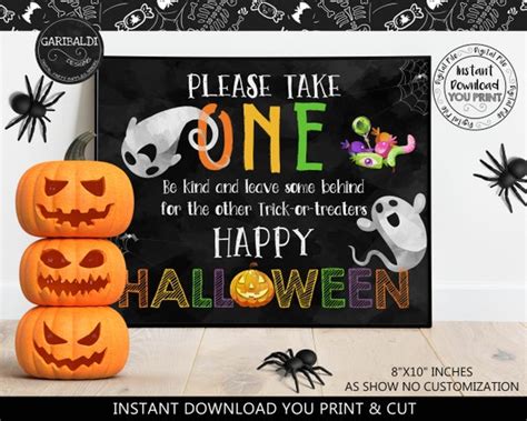 Printable Halloween Door Sign Please Take One Party Decor Etsy