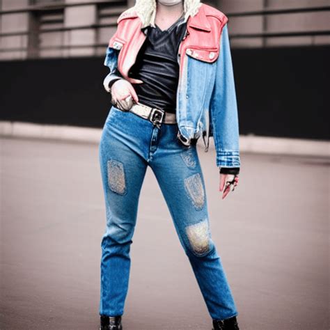 Flirty 80s Punk Rock Girl In Bleached Denim And Leather · Creative Fabrica