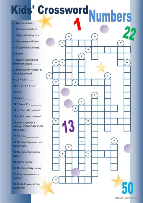 Kids Crossword Numbers General Gra English Esl Worksheets Pdf And Doc