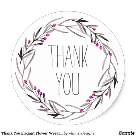 Thank You Elegant Flower Wreath Stickers