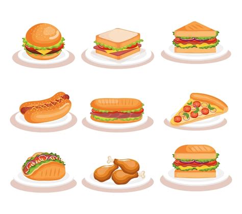 Premium Vector Delicious Fast Food Icons Vector Illustration Design